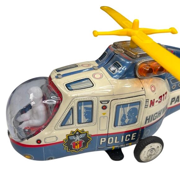 Vintage tin Super Flying Police Helicopter in original box - Picture 9 of 13